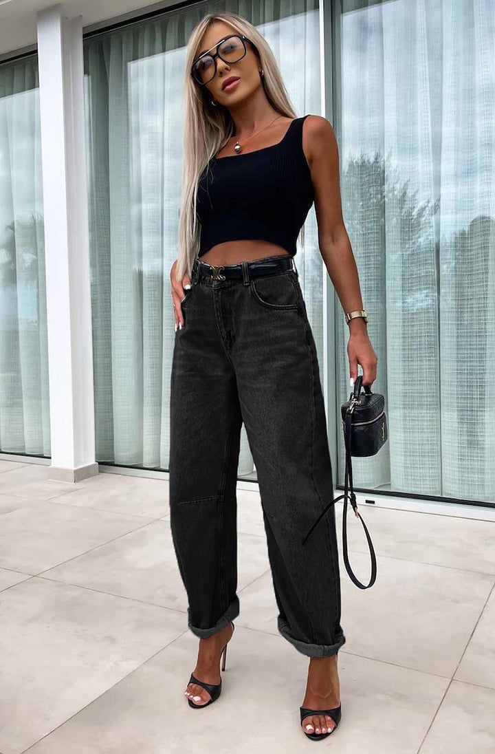 Elise Balloon Style Denim Jeans-Black
