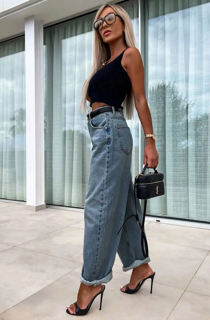 Elise Balloon Style Denim Jeans-Blue