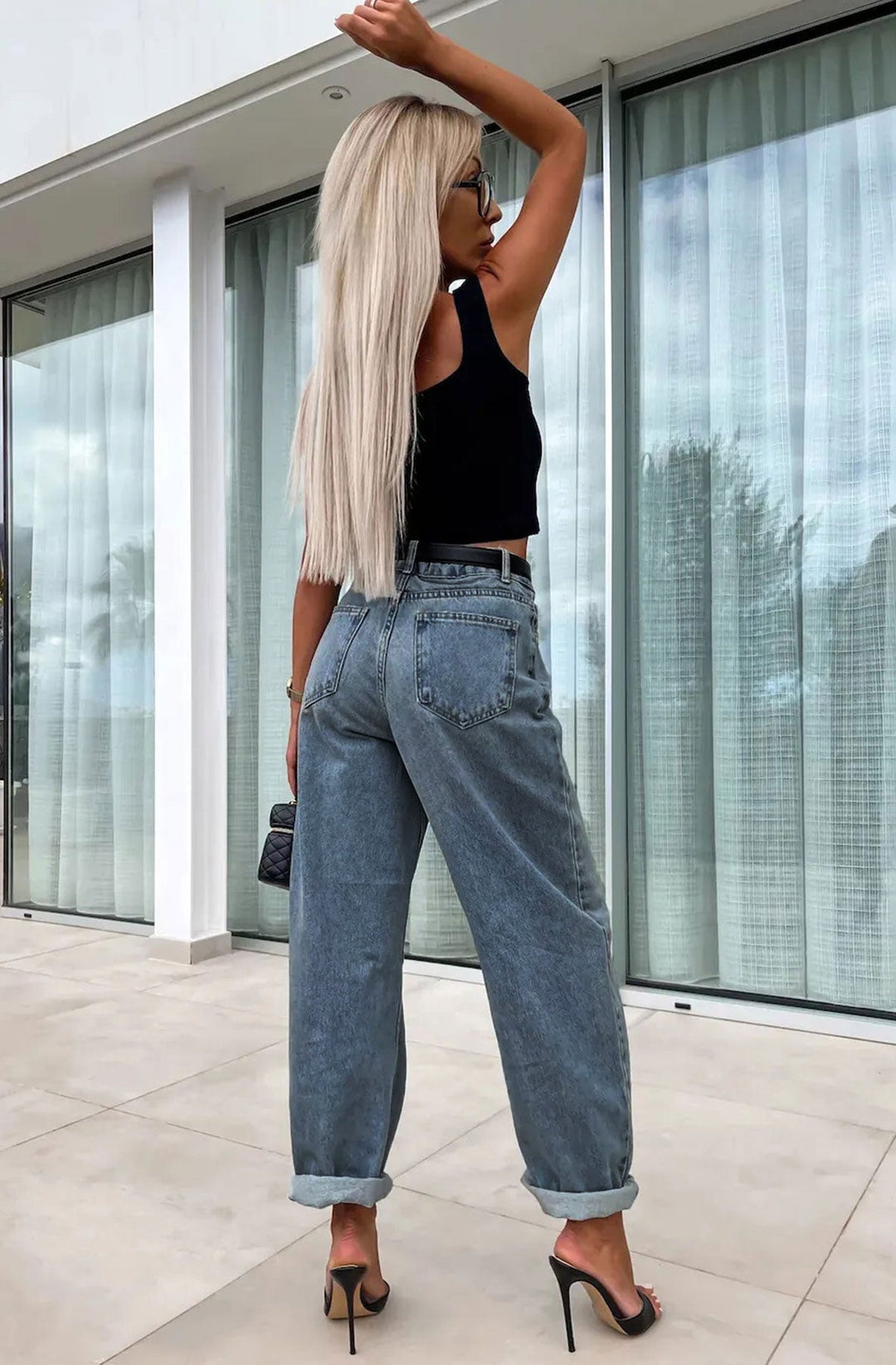 Elise Balloon Style Denim Jeans-Blue