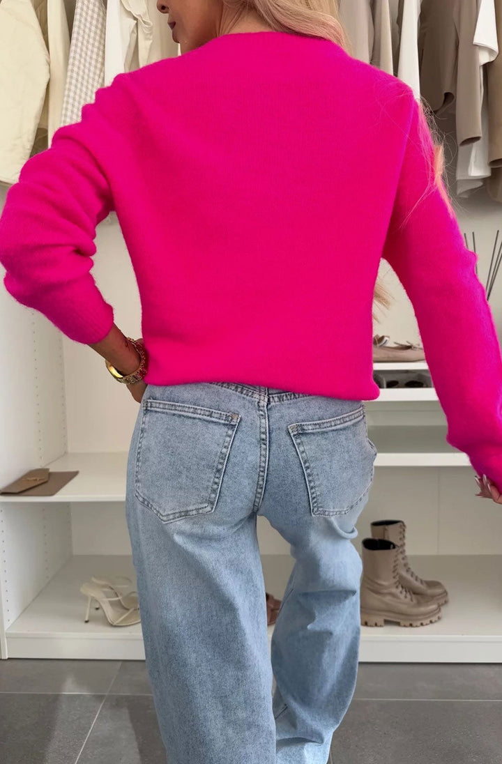 Elisha Light Knitted Alpaca Jumper Sweater-Hot Pink