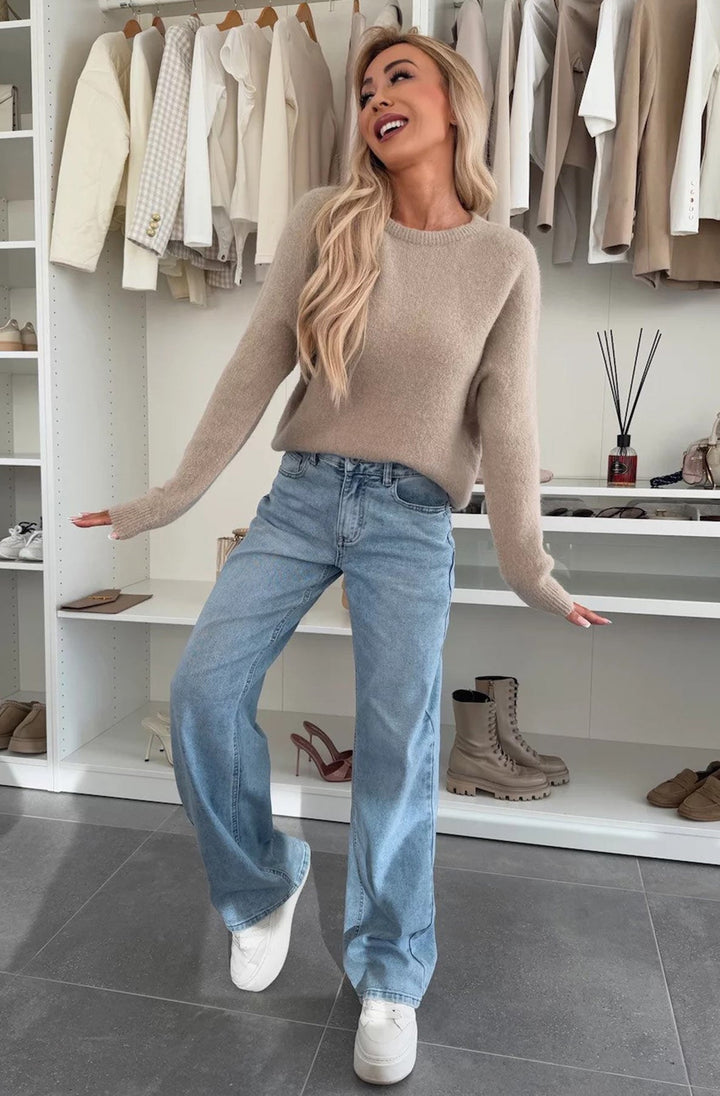 Elisha  Alpaca Lightweight Knitted Jumper Sweater-Stone