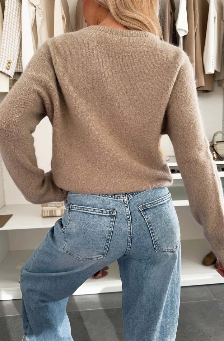 Elisha  Alpaca Lightweight Knitted Jumper Sweater-Stone