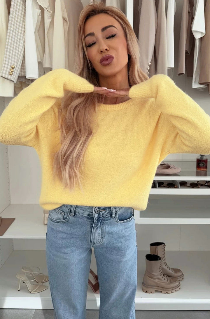 Elisha  Alpaca Lightweight Knitted Jumper Sweater-Yellow