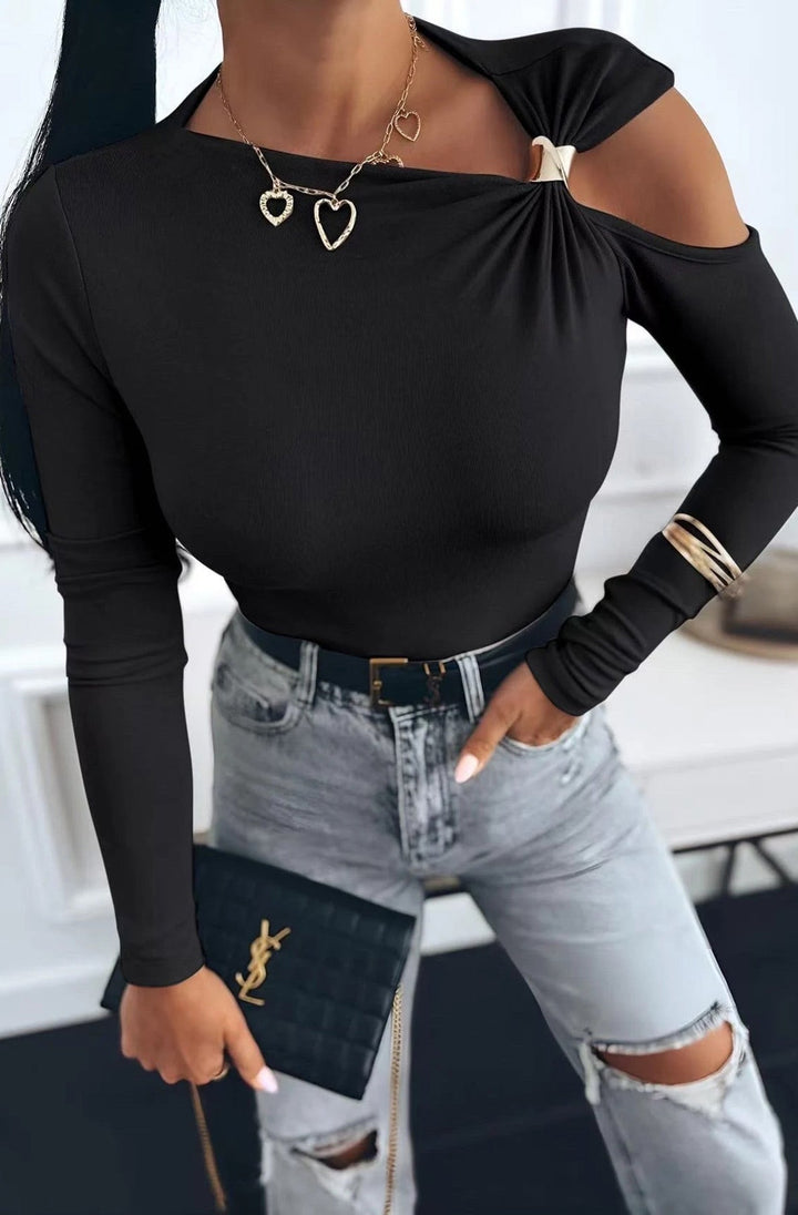 Faria Gold Clasp Cold Shoulder Style Top