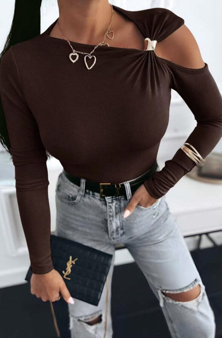 Faria Gold Clasp Cold Shoulder Style Top