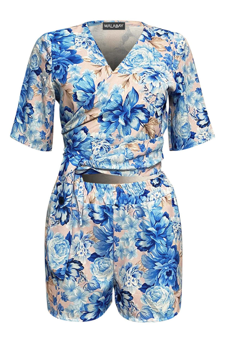 Garcia Floral Two Piece Co-Ord Set-Blue