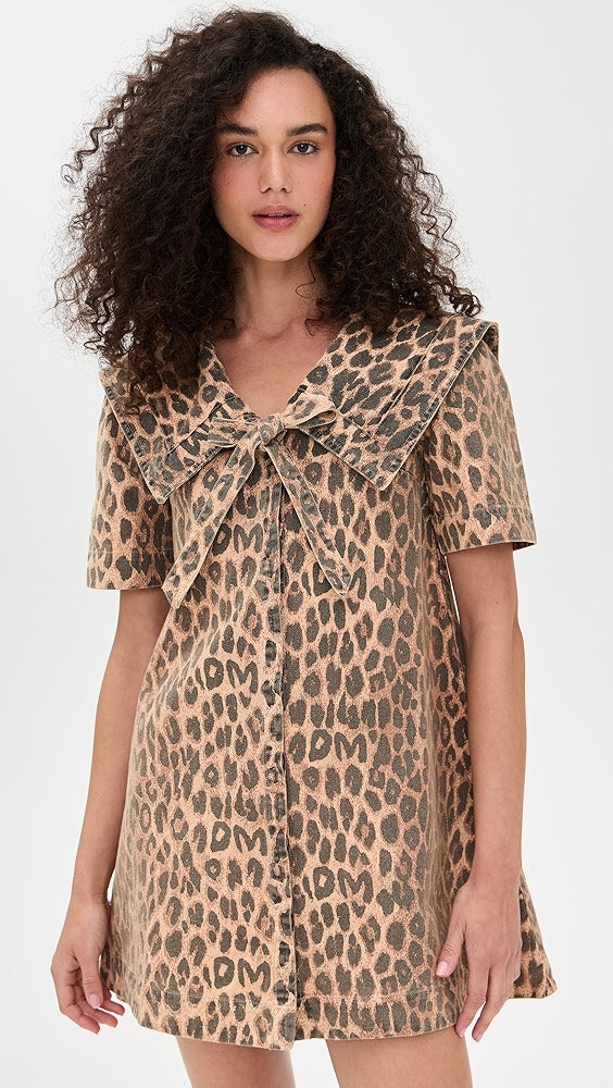 Damson Madder Goldie Denim Cotton Dress in Leopard