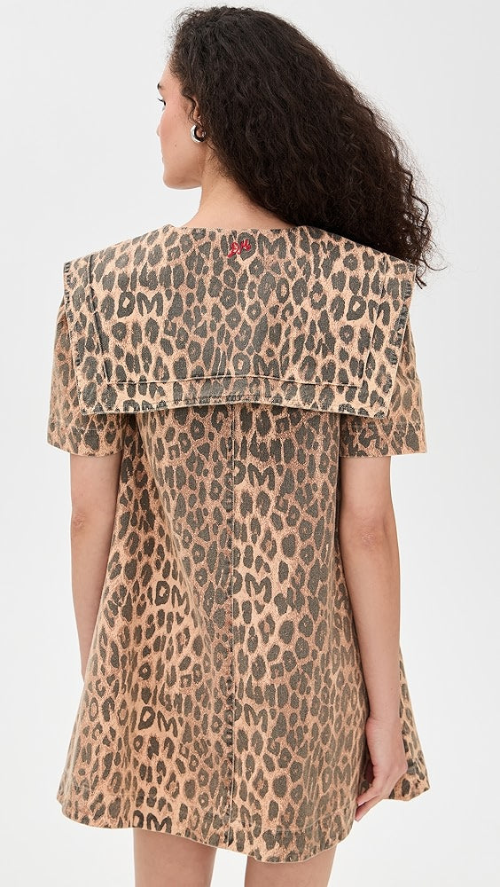 Damson Madder Goldie Denim Cotton Dress in Leopard