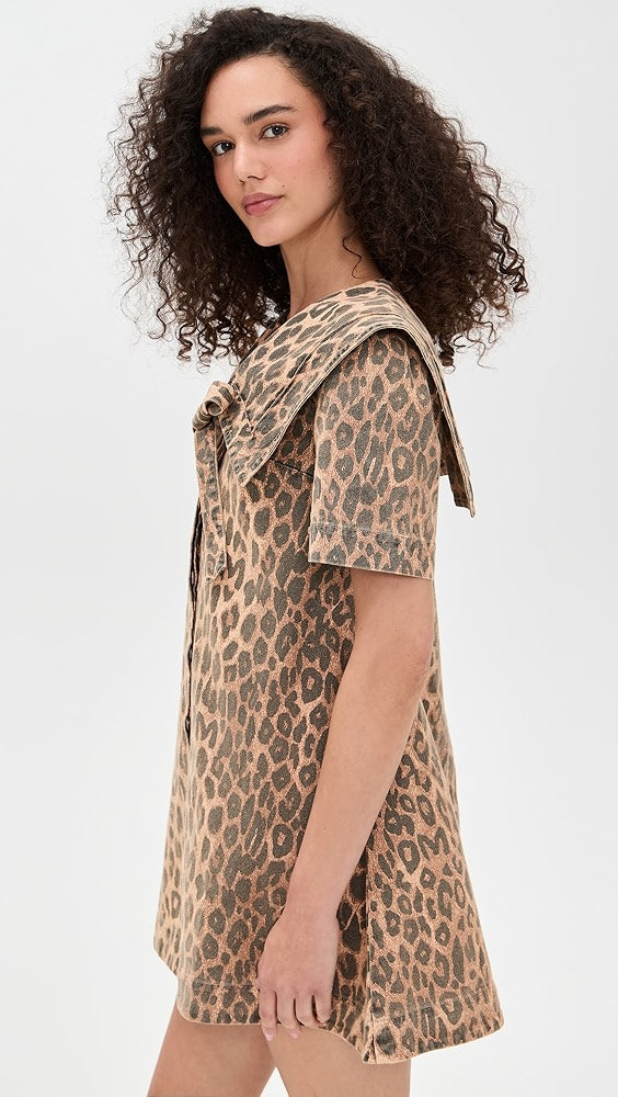 Damson Madder Goldie Denim Cotton Dress in Leopard