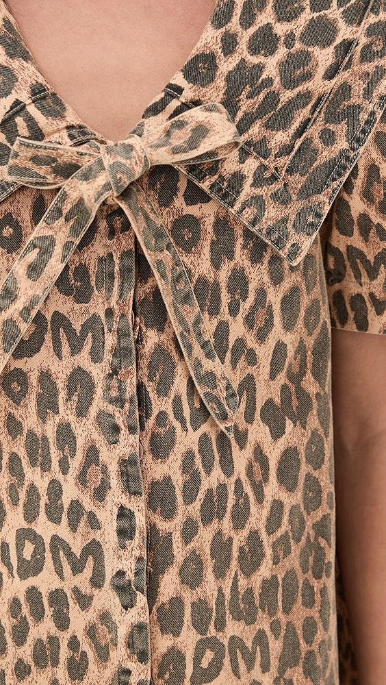Damson Madder Goldie Denim Cotton Dress in Leopard
