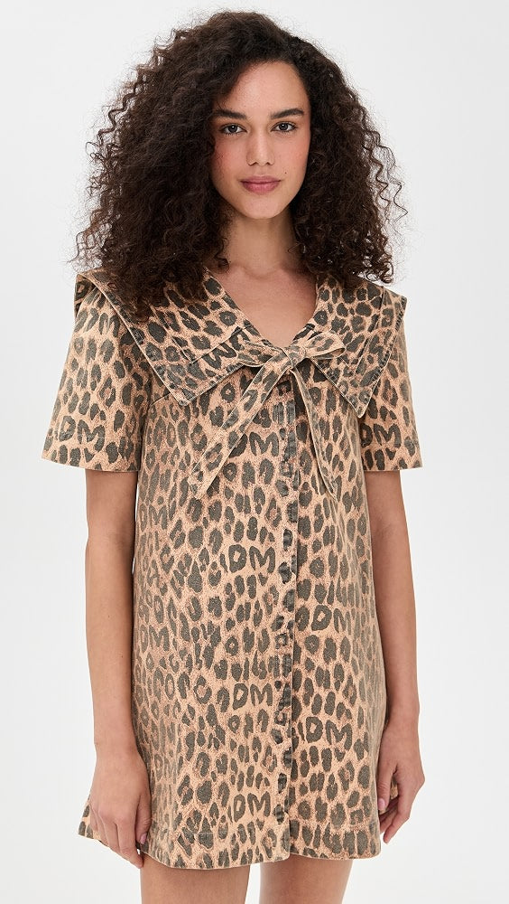 Damson Madder Goldie Denim Cotton Dress in Leopard