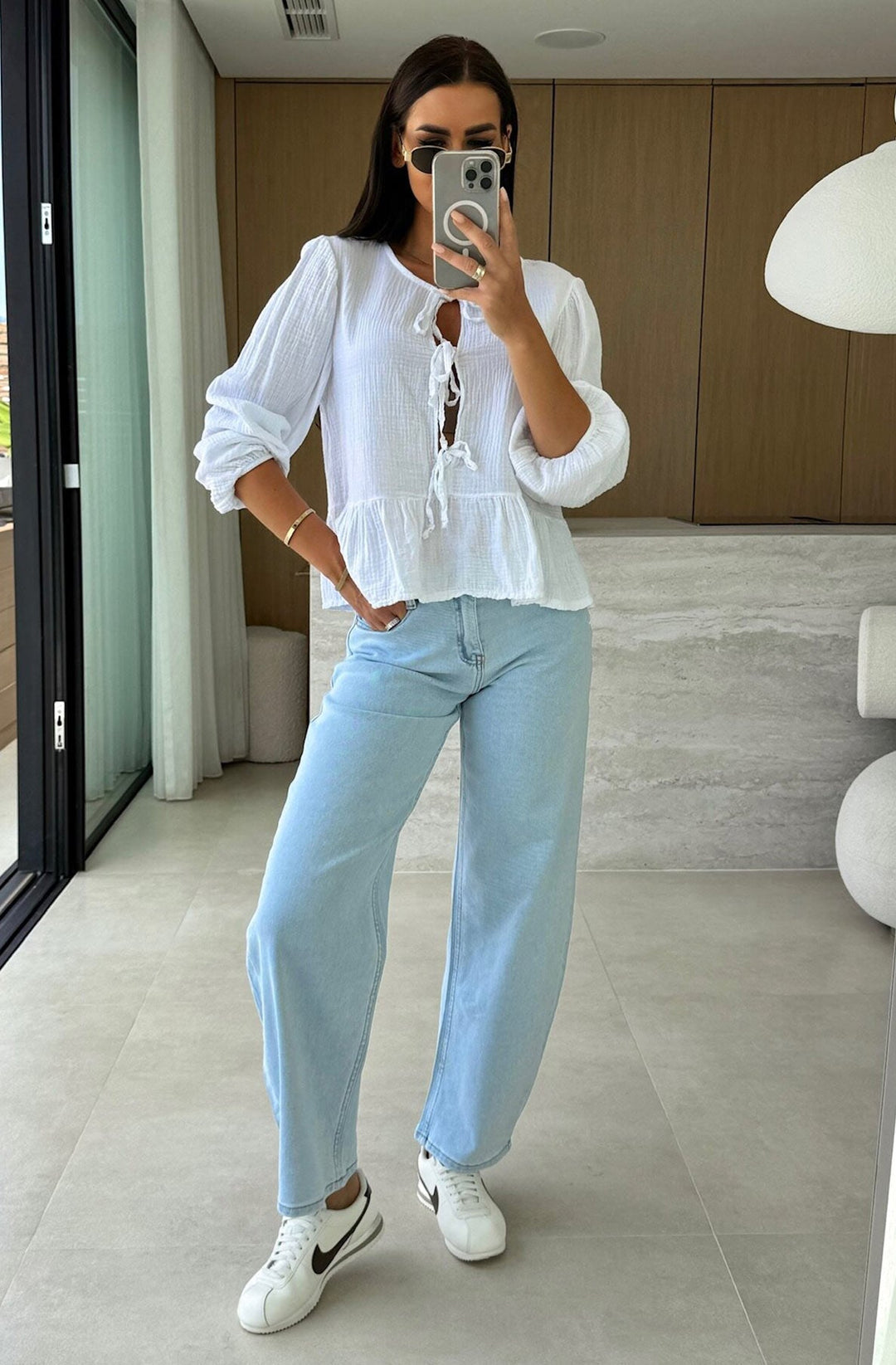 Gracie Cotton Gauze Style Front Tie-Up Top-Ivory