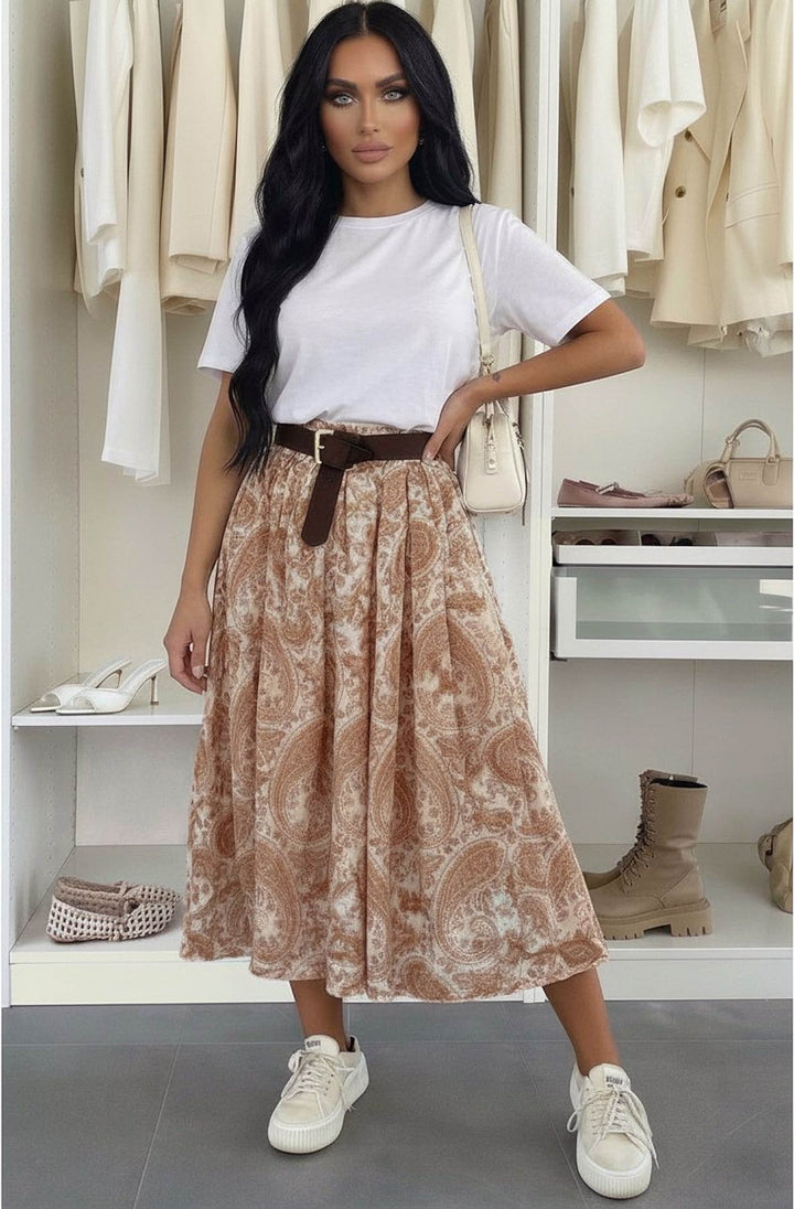 Harlene Paisley Elasticated Waist Midi Skirt