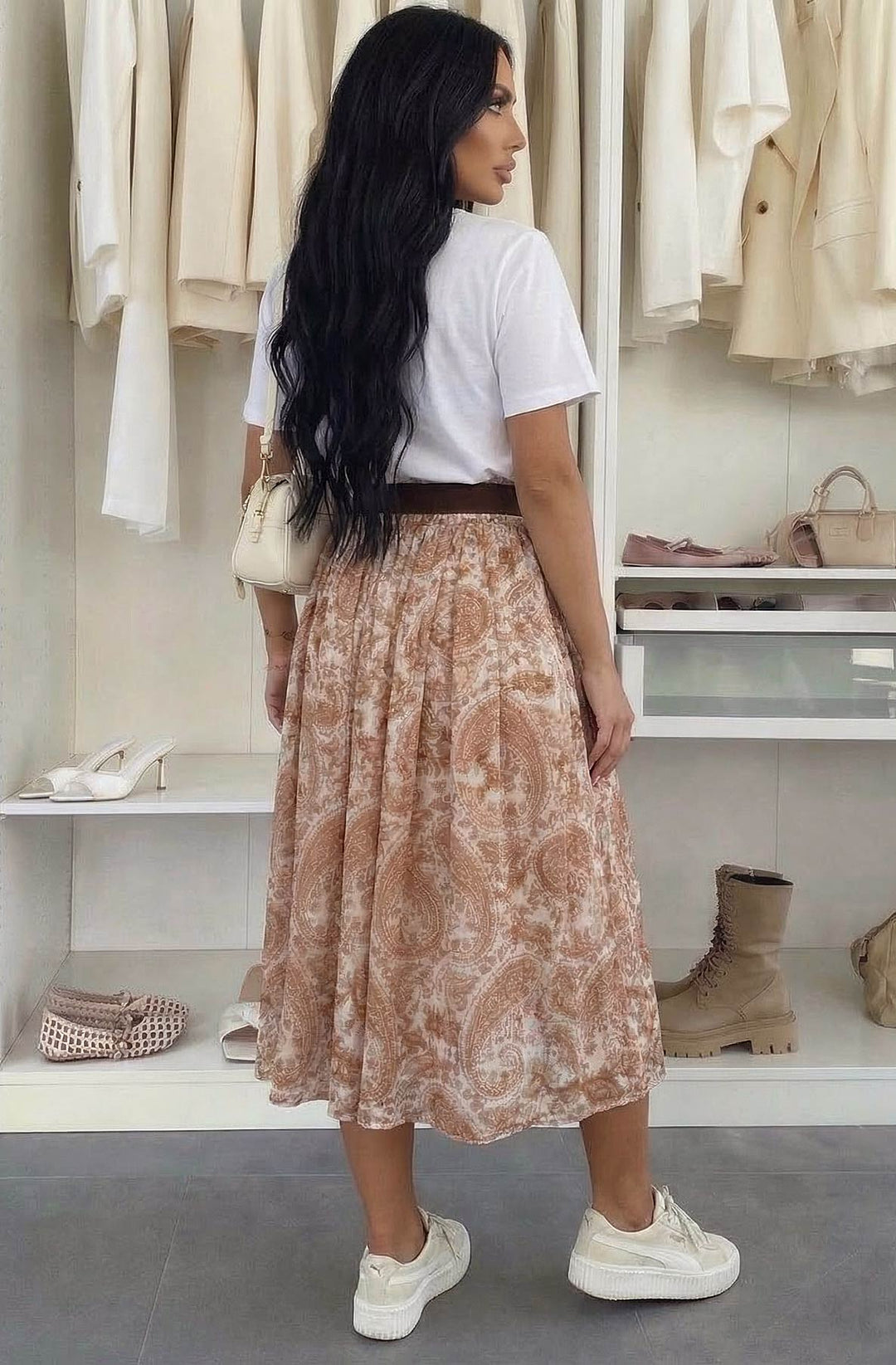 Harlene Paisley Elasticated Waist Midi Skirt