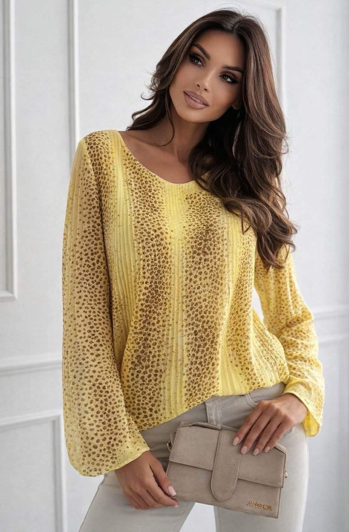Heidi Abstract Animal-Inspired Print Pleated Blouse Top