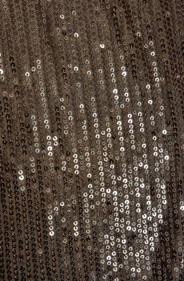 Iva Sequin Sleeves Frill Neckline Chiffon Shirt Blouse Top-Chocolate