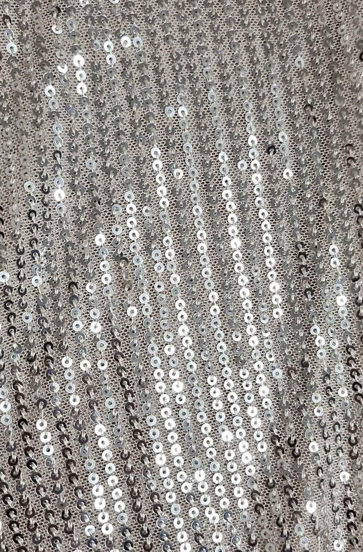 Iva Sequin Sleeves Frill Neckline Chiffon Shirt Blouse Top-Stone