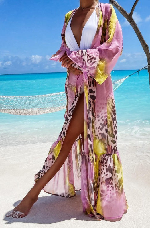 Ivanna Beach Cover Up Maxi Wrap Dress-Pink