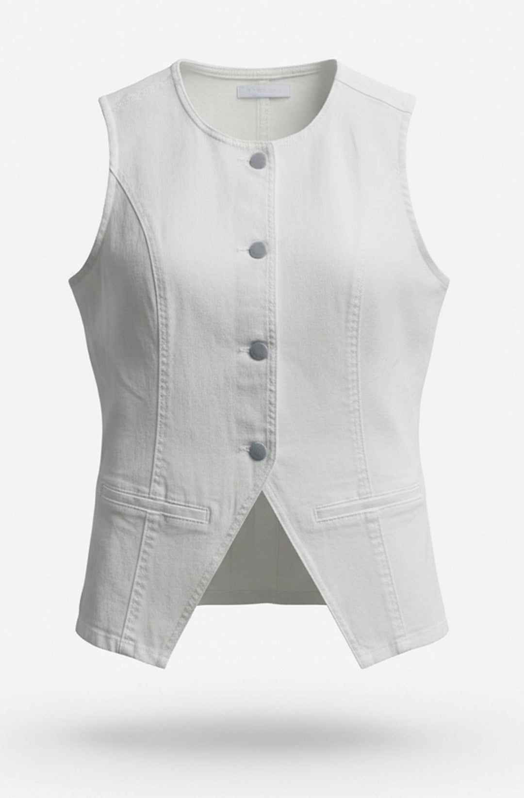 Julia Tailored Denim Sleeveless Button Front Waistcoat Vest-Ivory