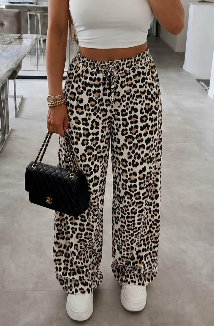Julie Leopard Animal Cotton Gauze Style Pocket Trousers-Stone