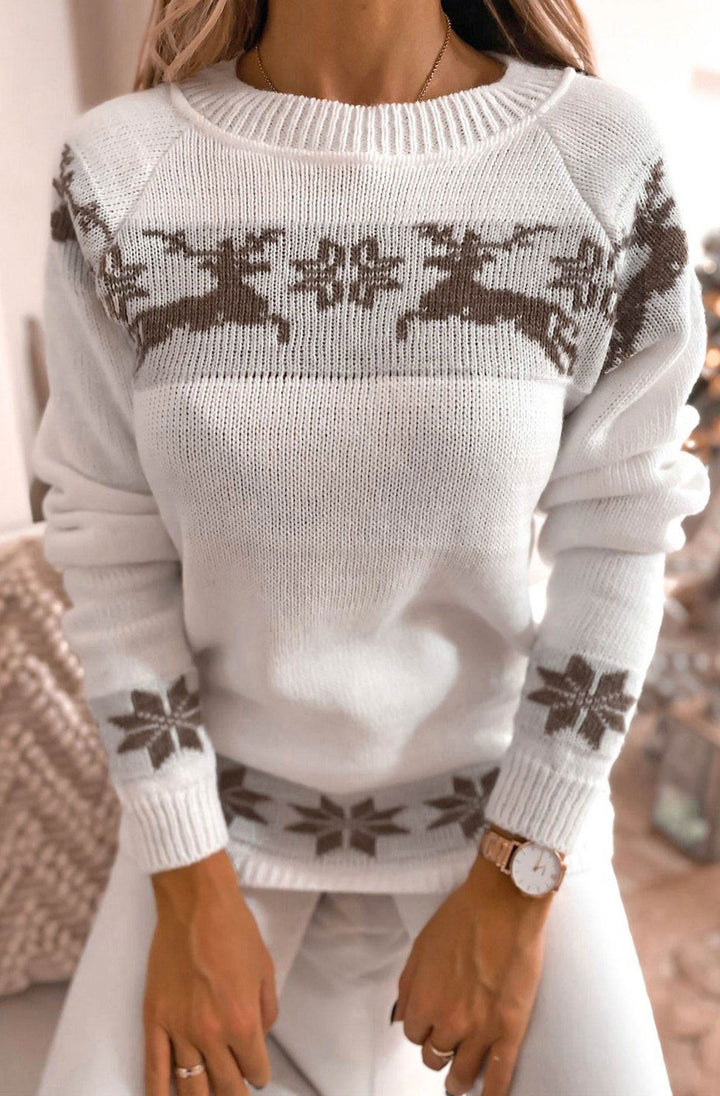 Kamala 'Reindeer' Knitted Jumper Sweater Top-Mocha