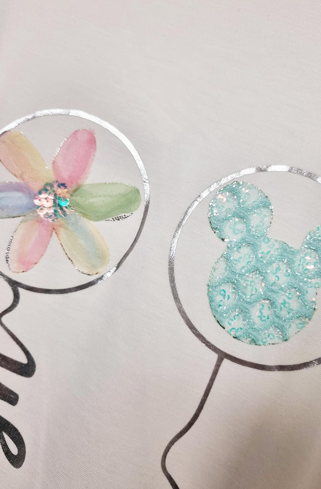 Kellie ‘Love Laugh Fun’ Sequin Appliqué Oversized T-Shirt Top-Ivory