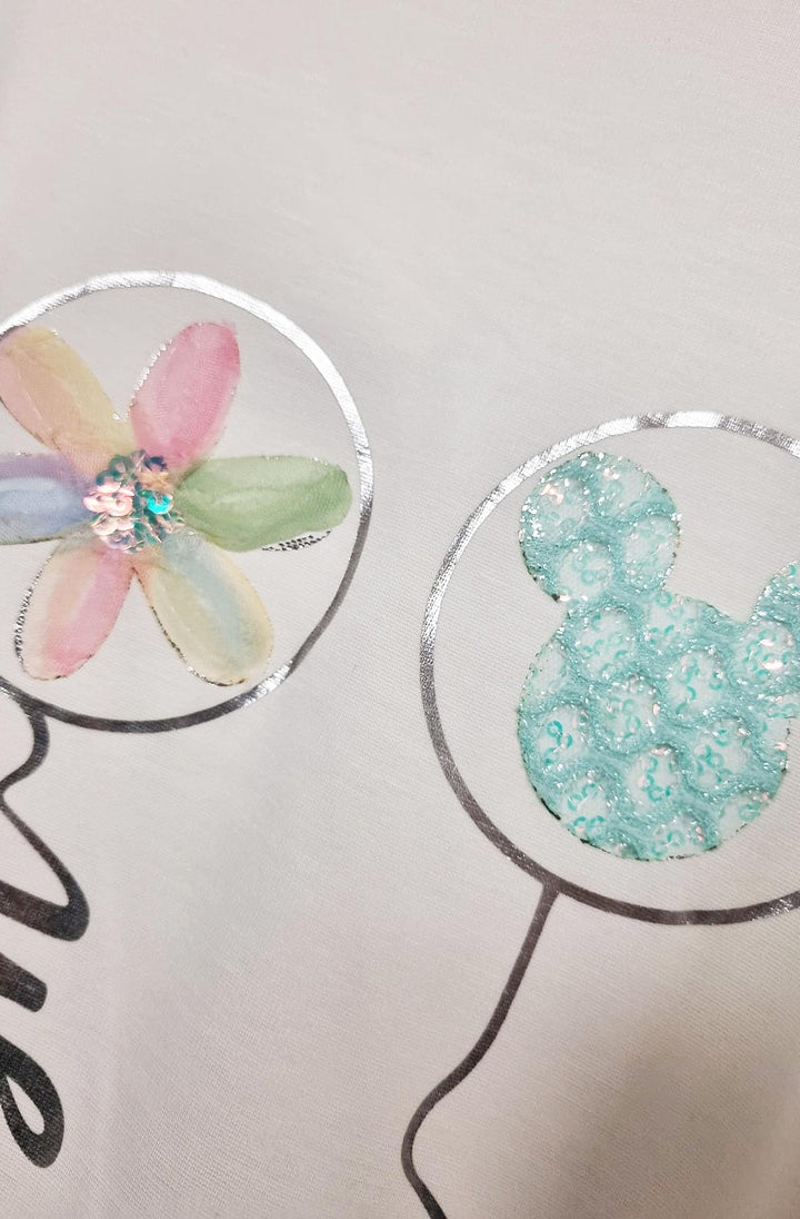 Kellie ‘Love Laugh Fun’ Sequin Appliqué Oversized T-Shirt Top-Ivory