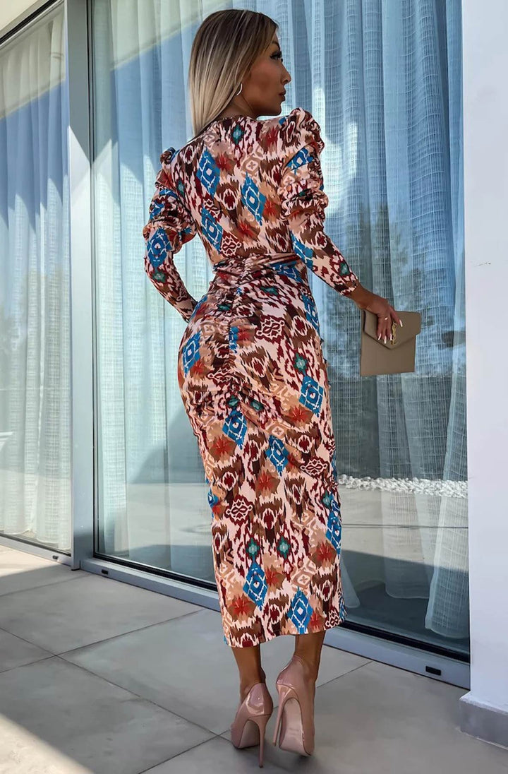 Lucy Abstract Print Bodycon Ruched Midaxi Dress