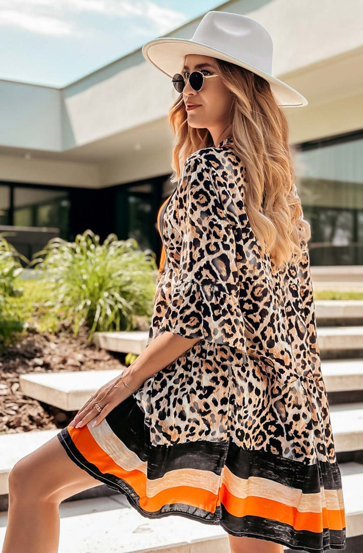 Kira Oversized Abstract Floral Tunic Dress-Brown