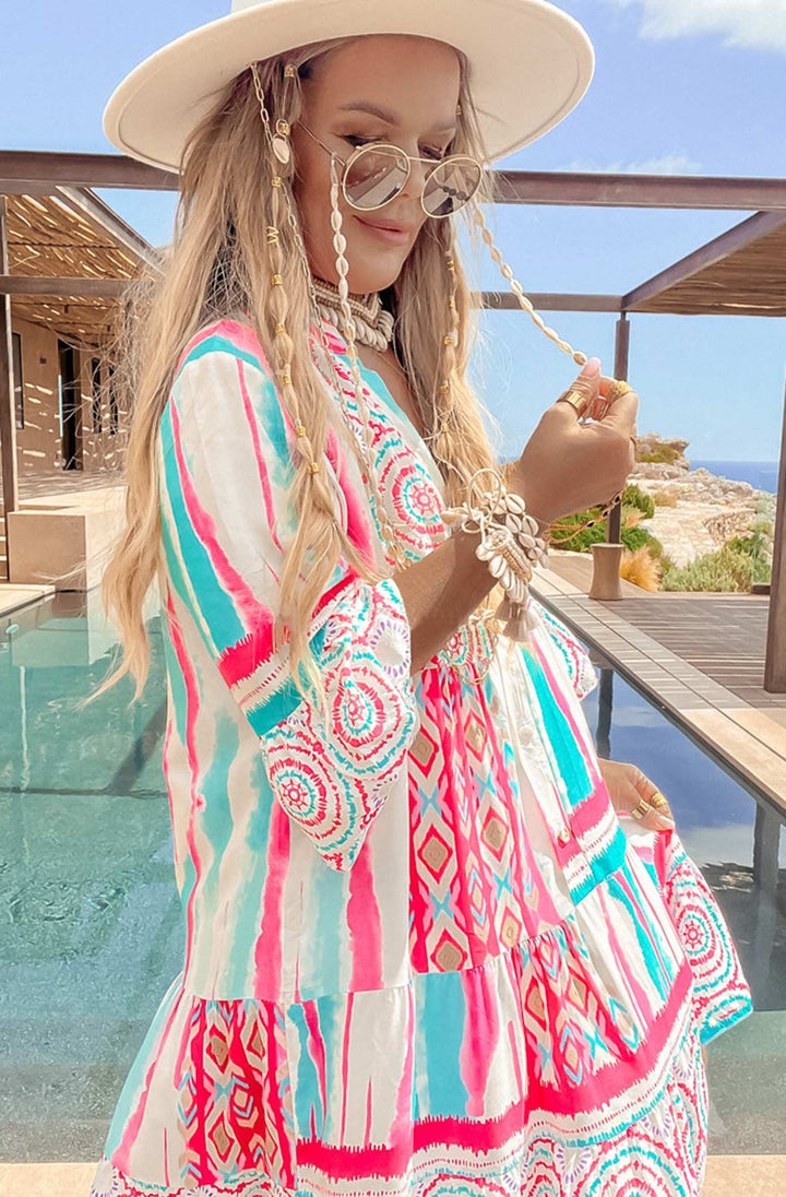 Kira Tie Dye Oversized Tunic Dress-Pink