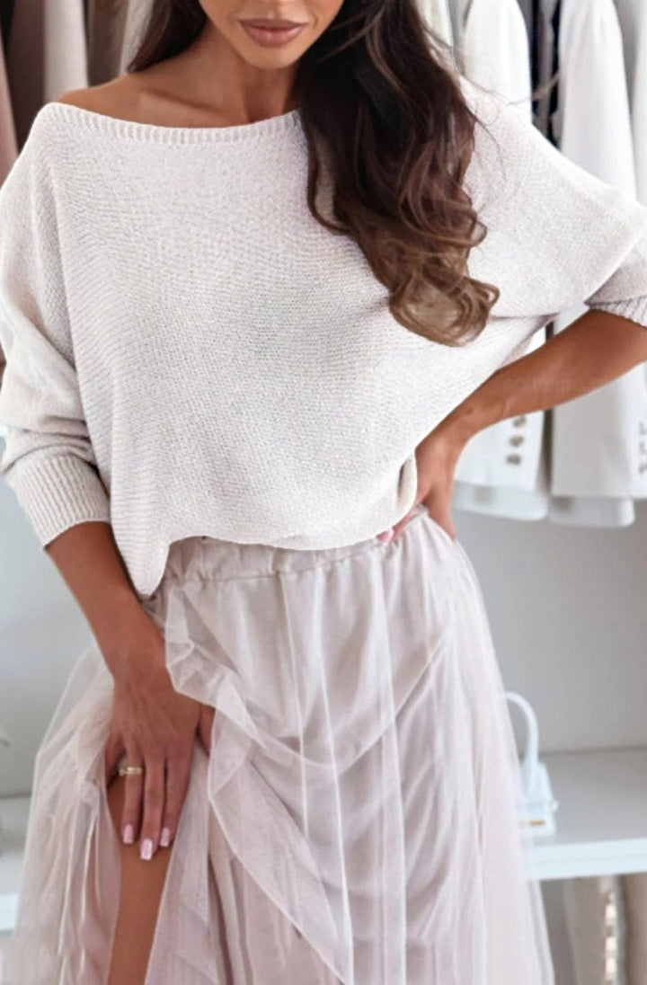 Kori Open Back Bow Light Knitted Sweater Jumper-Ivory