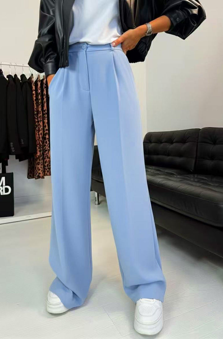 Kym Pocket Detail Wide Leg Trousers-Blue