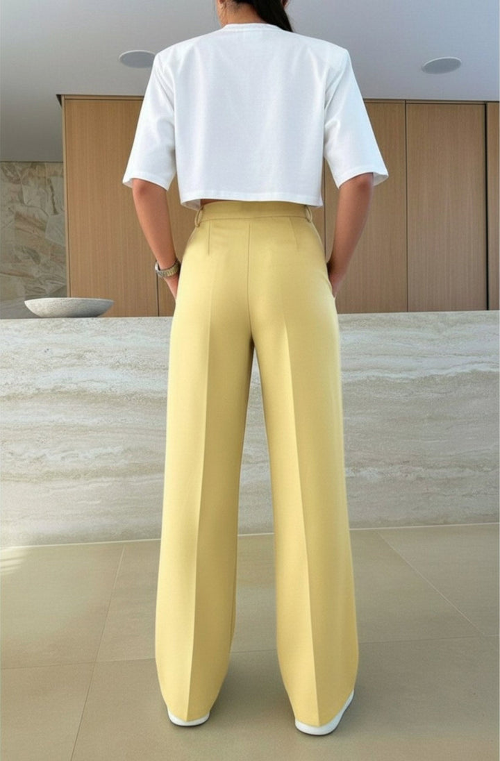 Kym Pocket Detail Wide Leg Trousers-Yellow