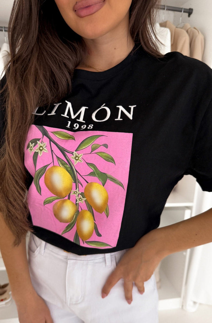 'Limon 1998' Graphic Printed T. Shirt Top-Black