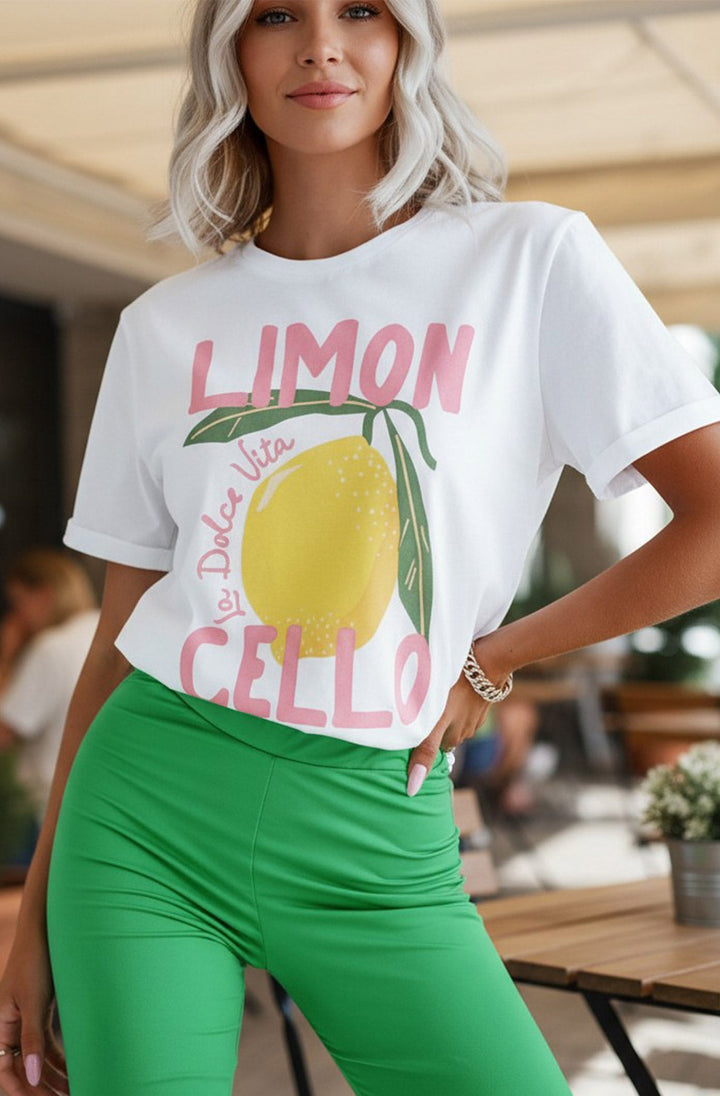 'Limon Cello' La Dolce Vita Graphic Printed T. Shirt Top-Ivory
