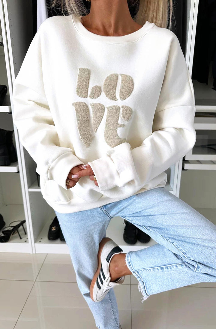 'LOVE' Graphic Printed Jumper Sweater Top-Ivory