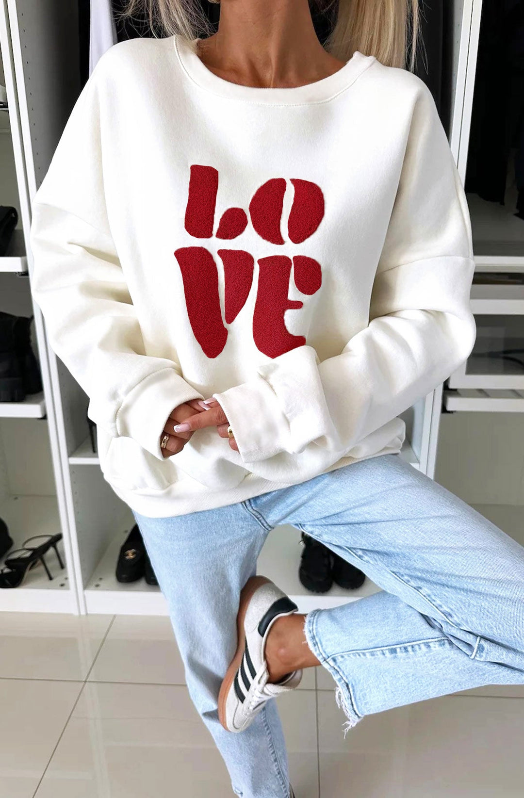 'LOVE' Graphic Printed Sweatshirt Top-Wine