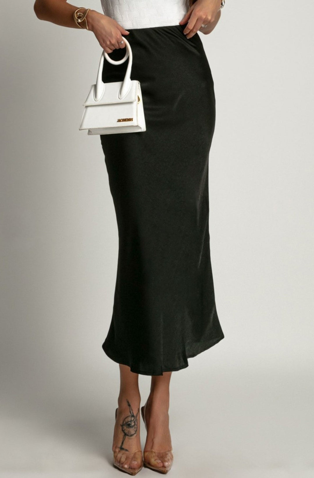 Lucia Satin Midaxi Skirt-Black