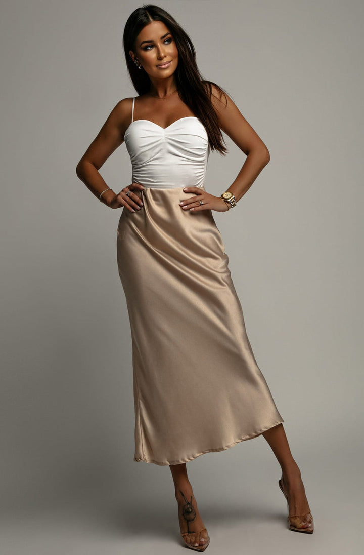 Lucia Satin Midaxi Skirt-Stone