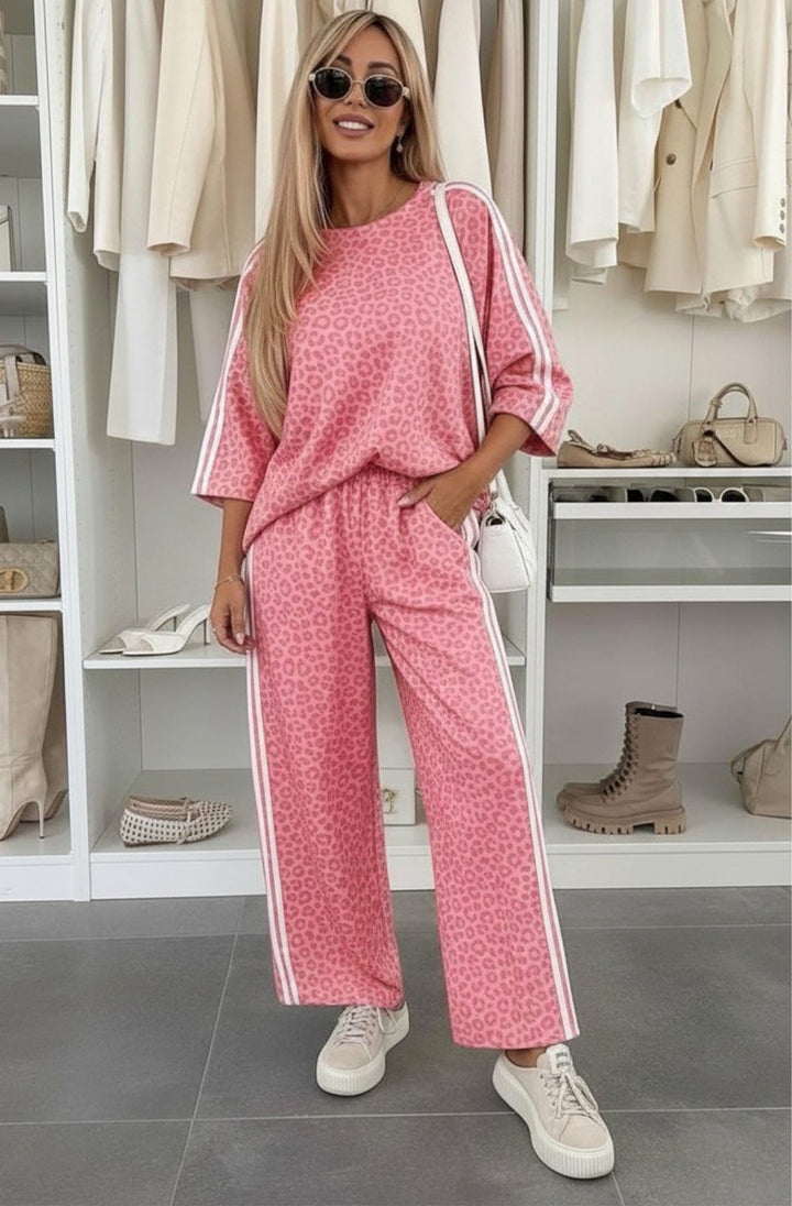 Luciana Leopard Print Two-Piece Lounge Co-Ord Set-Pink