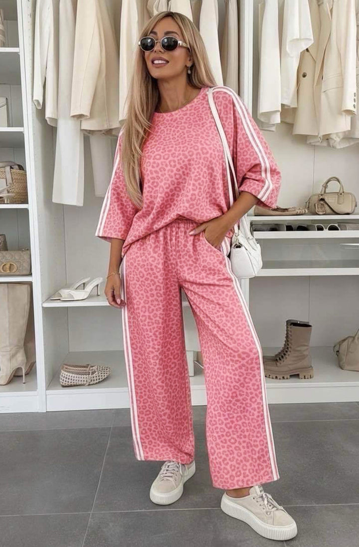Luciana Leopard Print Two-Piece Lounge Co-Ord Set-Pink