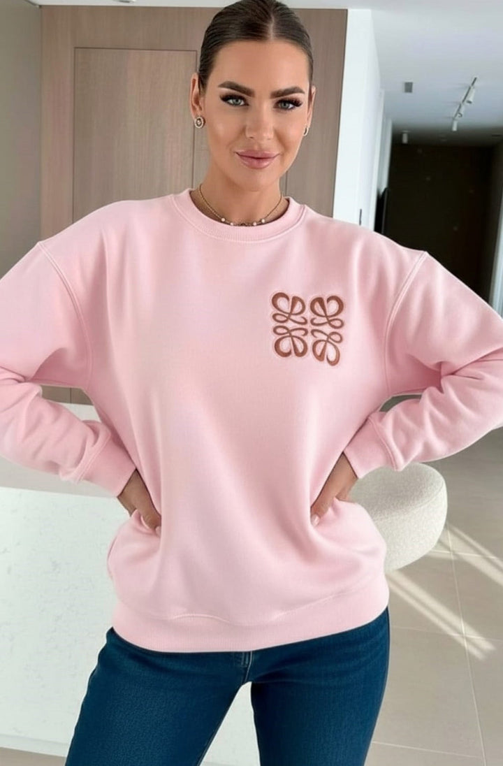 Maris Oversized Embellished Pocket Sweatshirt Top-Baby Pink
