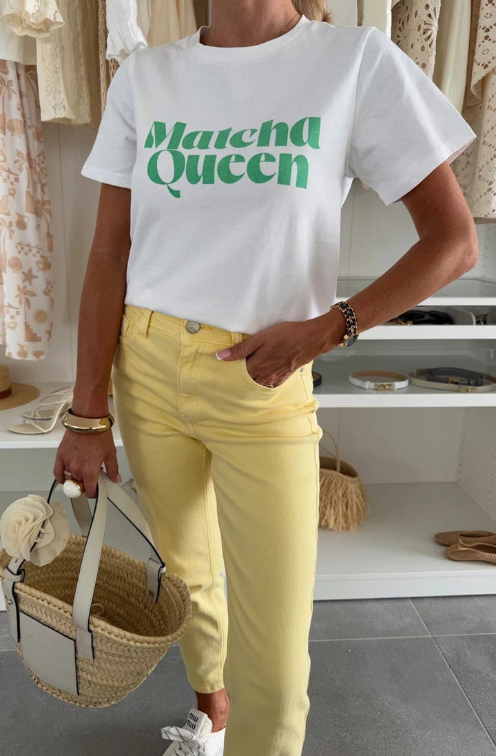 'Matcha Queen' Oversized Graphic Printed T. Shirt Top-Ivory