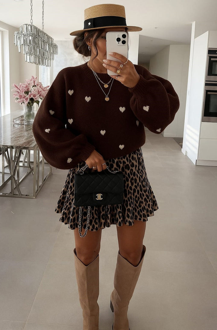 Merika 'Heart' Printed Knitted Jumper Sweater