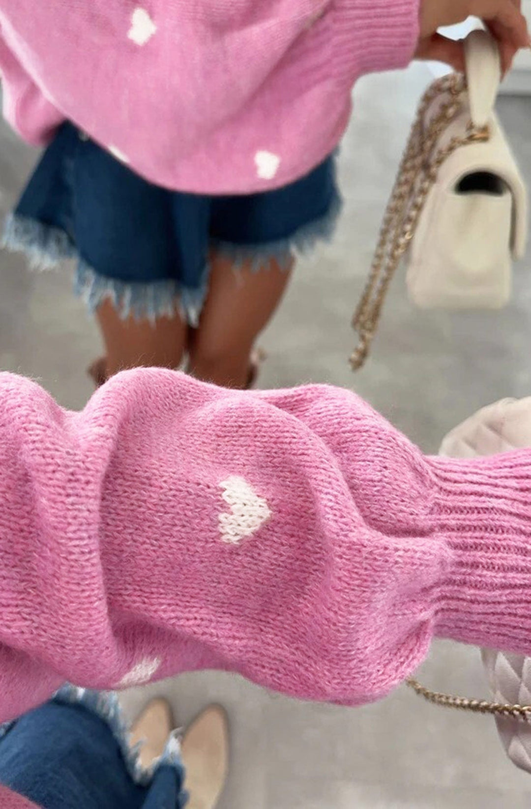 Merika 'Heart' Printed Knitted Jumper Sweater-Pink