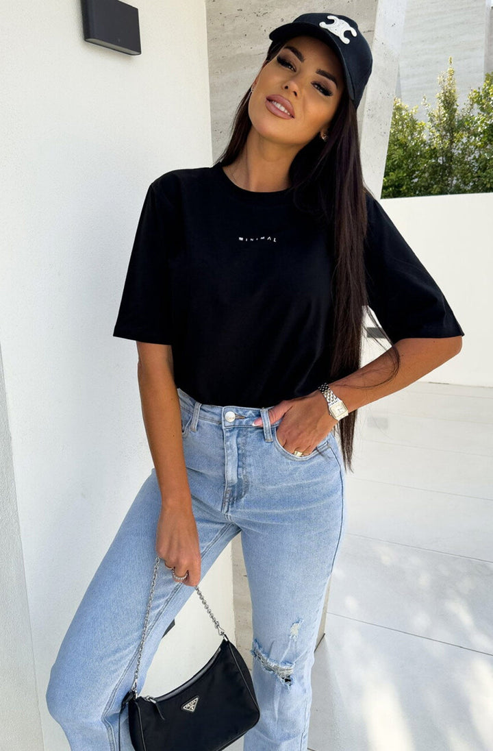 'Minimal' Graphic Print Oversized T-Shirt-Black