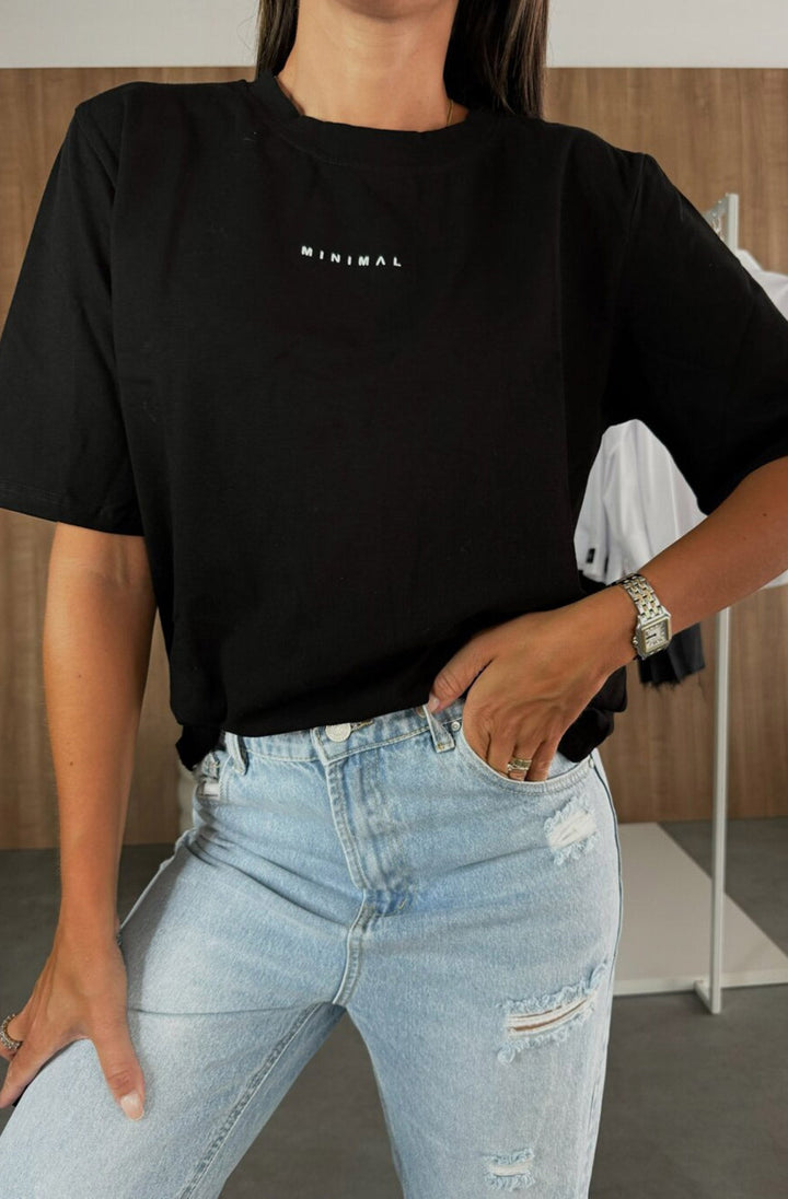 'Minimal' Graphic Print Oversized T-Shirt-Black