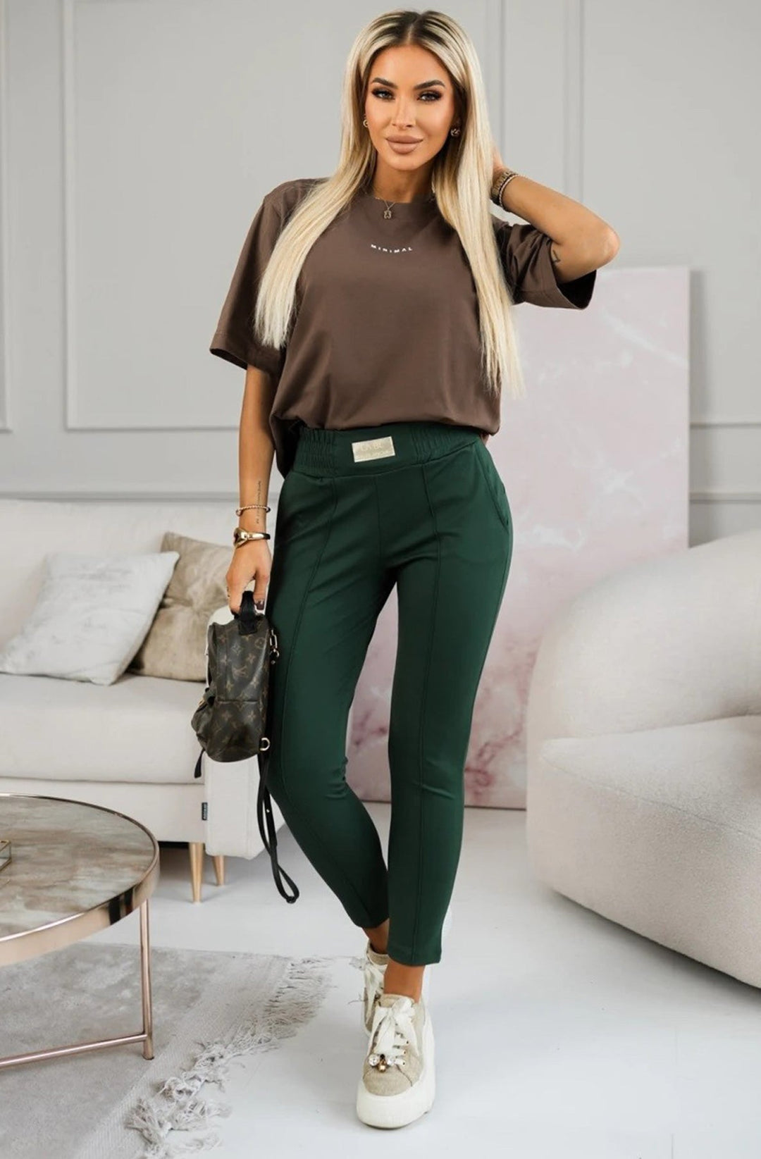 'Minimal' Graphic Print Oversized T-Shirt-Brown