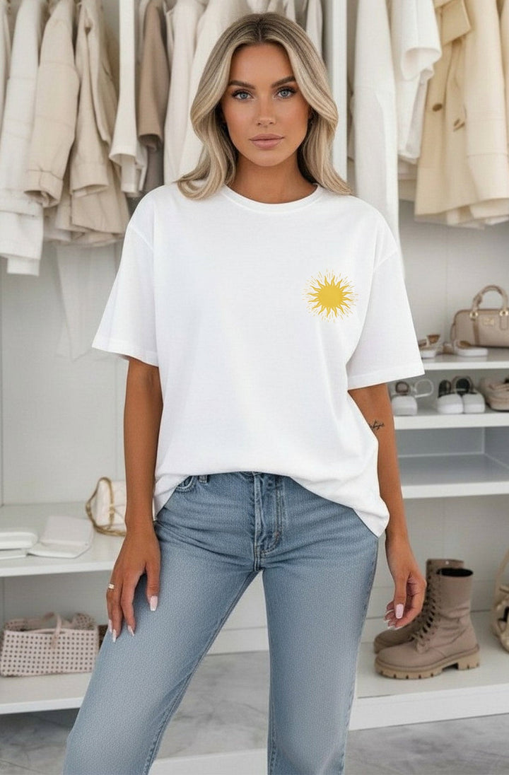 ‘No Sun No Fun’☀️ Oversized Front & Back Graphic Print T-Shirt-Ivory