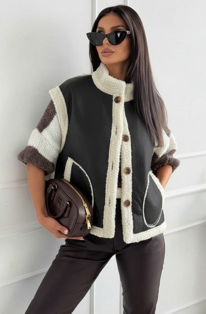 Nora Faux Shearling Trim Sleeveless Gilet Vest